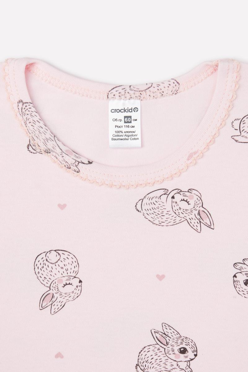 картинка Сорочка для девочки Crockid К 1156 зайчики и сердечки на светло-розовом от магазина детских товаров ALiSa
