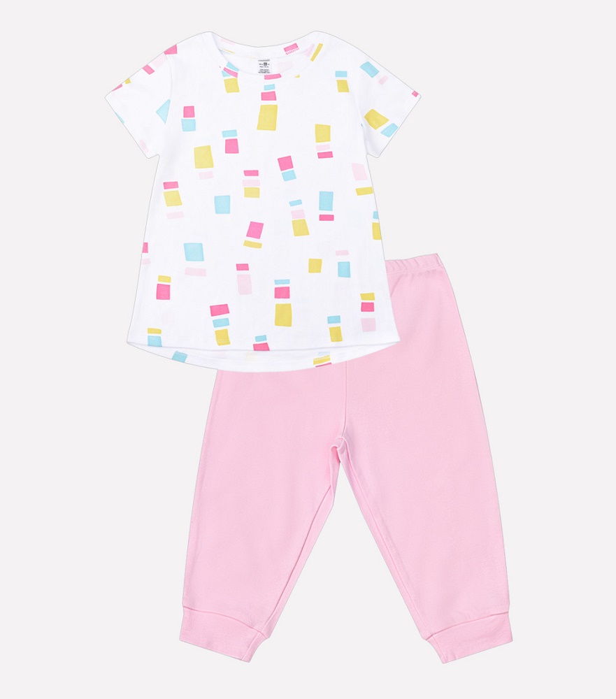картинка Пижама для девочки Crockid К 1536 цветные квадратики + нежно-розовый от магазина детских товаров ALiSa
