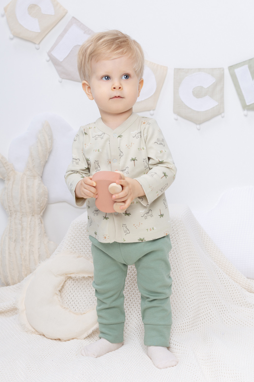 картинка Кофточка детская Crockid К 300450-2 светло-коричневый, мини-сафари (зеленый) я120 от магазина детских товаров ALiSa