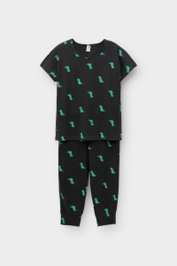 Пижама для девочки Crockid К 1608 зеленые динозавры на черном