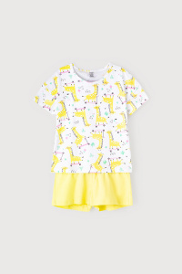 Пижама для девочки Crockid К 1535 жирафы на самокатах + бледно-желтый