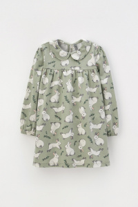 Платье для девочки Crockid КР 5834 оливковый хаки, нежные зайчики к437