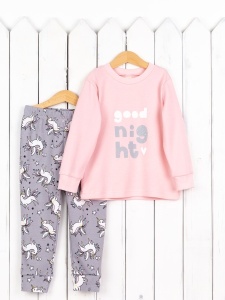 Пижама для девочки Baby Boom КС14/7-И Розовая пудра + единороги на сером