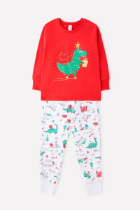 Пижама детская Crockid К 1567 насыщенно-красный, новогодние динозавры