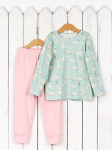 Пижама для девочки Baby Boom КС19/1-И Зайцы на мяте + розовая пудра