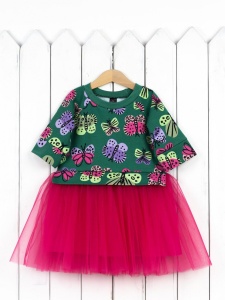 Платье для девочки Baby Boom С227/6-Ф Бабочки на зелёном + фуксия Б111