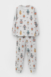 Пижама для мальчика Crockid К 1552 светло-серый роботы