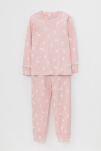 Пижама для девочки Crockid К 1552 зайки на бежево-розовом