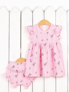 Комплект для девочки Baby Boom КД551/2-Р Ажур риб Цветочки на розовом