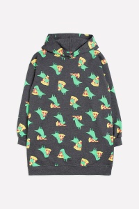 Джемпер удлиненный для девочки КБ 301529 тем. серый меланж, дино пицца к55