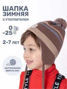 Шапка утепленная для мальчика NIKASTYLE 11з15424 Кофе серо-голубой