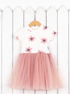 Платье для девочки Baby Boom С259/1-К Пудровые цветы на молоке + пудра