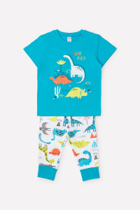 Пижама для мальчика Crockid К 1562 сочная бирюза + цветные динозавры