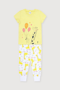 Пижама для девочки Crockid К 1526 бледно-желтый, жирафы на самокатах