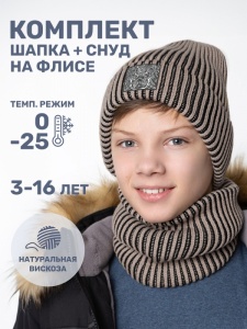 Комплект шапка снуд для мальчика NIKASTYLE 12з16624 Беж черный